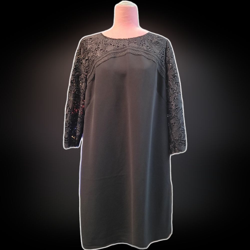 rsvp by Talbots Black Lace Embroidered Dress 16
